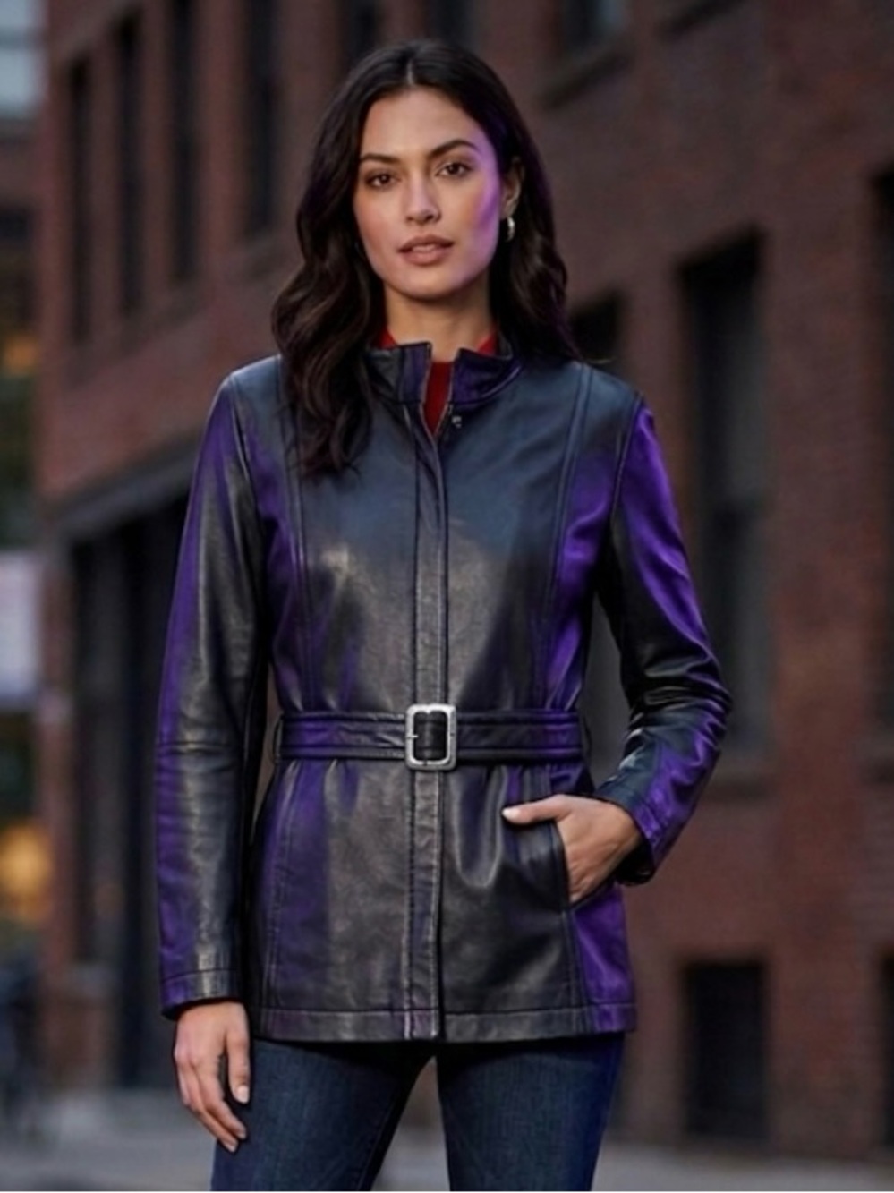 St. John Sport by Marie Gray Black Leather Belted Jacket